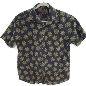 UNTUCKit Shirt Mens Dorado Medium Navy Green Floral Short Sleeve Button Casual